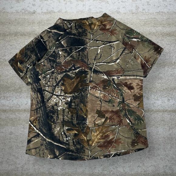 Vintage 90s Mossy Oak Shirt Womens XL Hunting Camo Cotton Short Sleeve Woodland - Picture 2 of 4